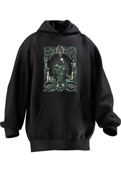 Unisex Premium Pamuk Siyah Opeth Yılan Poster Baskılı 3 Iplik Kapüşonlu Sweatshirt