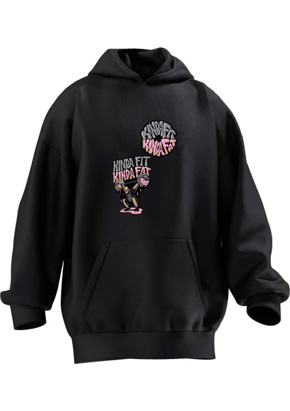 Unisex Premium Pamuk Siyah Kinda Fit Baskılı 3 Iplik Kapüşonlu Sweatshirt