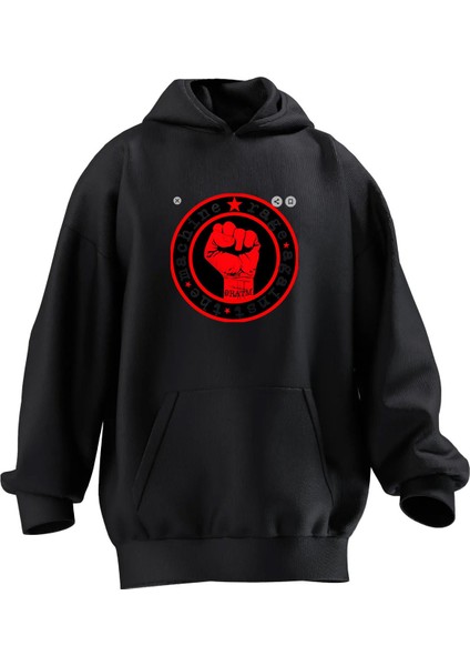 Unisex Premium Pamuk Siyah Machine Rage Baskılı 3 Iplik Kapüşonlu Sweatshirt