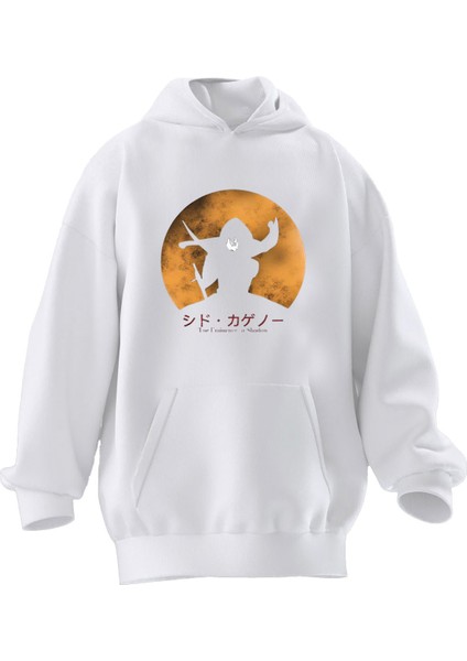 Unisex Premium Pamuk Beyaz The Eminence Baskılı 3 Iplik Kapüşonlu Sweatshirt