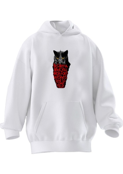 Unisex Premium Pamuk Beyaz Be Carefull Baskılı 3 Iplik Kapüşonlu Sweatshirt