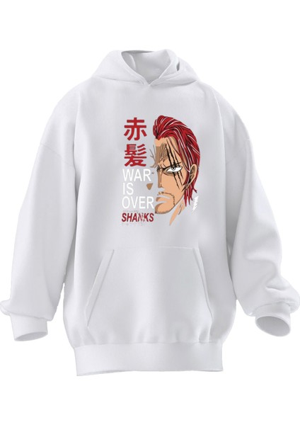 Unisex Premium Pamuk Beyaz Warıs Over Anime Baskılı 3 Iplik Kapüşonlu Sweatshirt