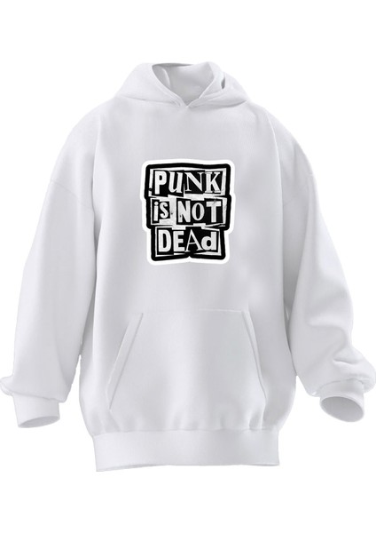 Unisex Premium Pamuk Beyaz Punk Dead Baskılı 3 Iplik Kapüşonlu Sweatshirt