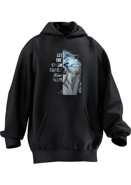 Unisex Premium Pamuk Siyah Volibear Lol Baskılı 3 Iplik Kapüşonlu Sweatshirt