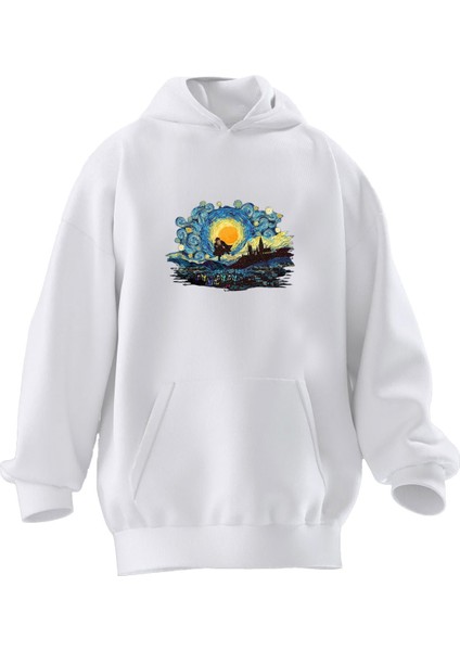 Unisex Premium Pamuk Beyaz Cadılar Ülkesi Baskılı 3 Iplik Kapüşonlu Sweatshirt