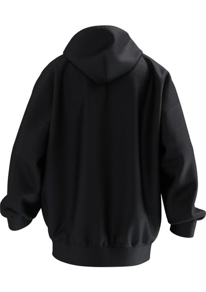 Unisex Premium Pamuk Siyah Sünger Bob Gülücük Baskılı 3 Iplik Kapüşonlu Sweatshirt