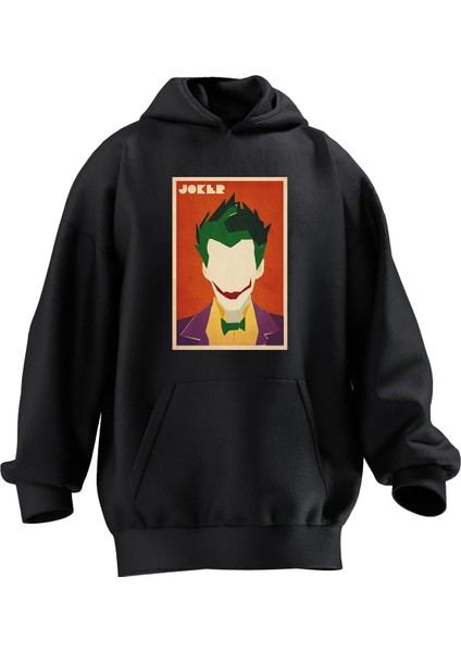 Unisex Premium Pamuk Siyah Joker Wallperr Baskılı 3 Iplik Kapüşonlu Sweatshirt