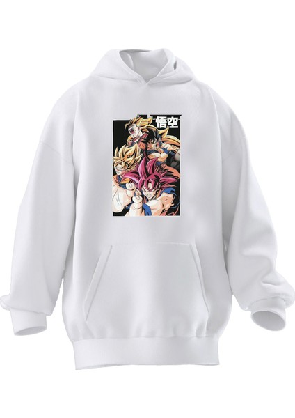 Unisex Premium Pamuk Beyaz Japon Anime Tekken Baskılı 3 Iplik Kapüşonlu Sweatshirt