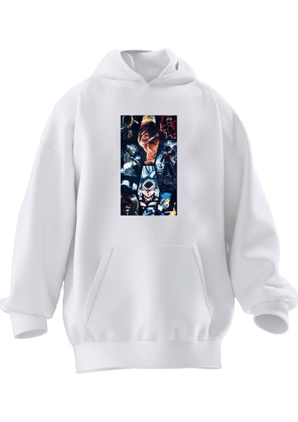 Unisex Premium Pamuk Beyaz Animeler Topluluğu Baskılı 3 Iplik Kapüşonlu Sweatshirt