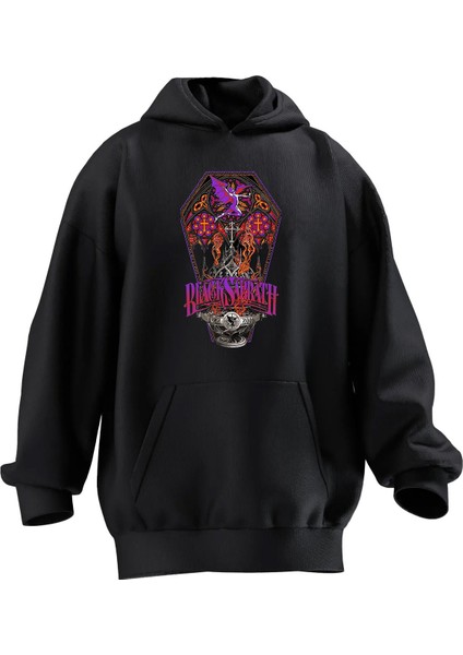 Unisex Premium Pamuk Siyah Black Sabbath Kupa Baskılı 3 Iplik Kapüşonlu Sweatshirt
