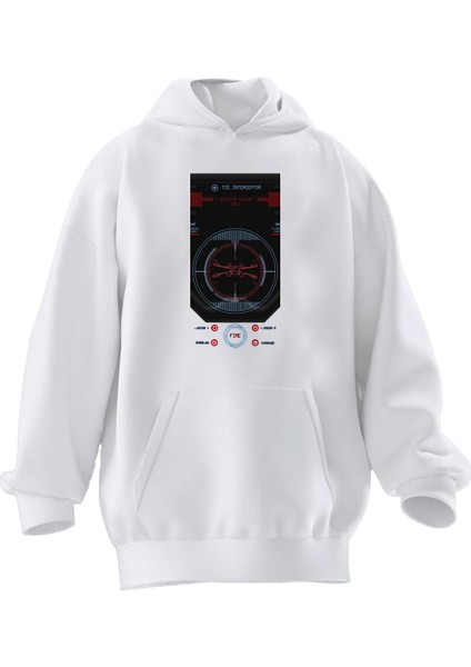 Unisex Premium Pamuk Beyaz Starwars Uçak Similator Baskılı 3 Iplik Kapüşonlu Sweatshirt