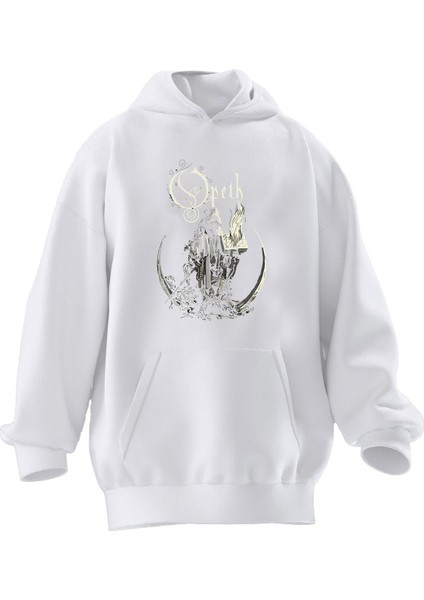 Unisex Premium Pamuk Beyaz Opeth Heykel Poster Baskılı 3 Iplik Kapüşonlu Sweatshirt