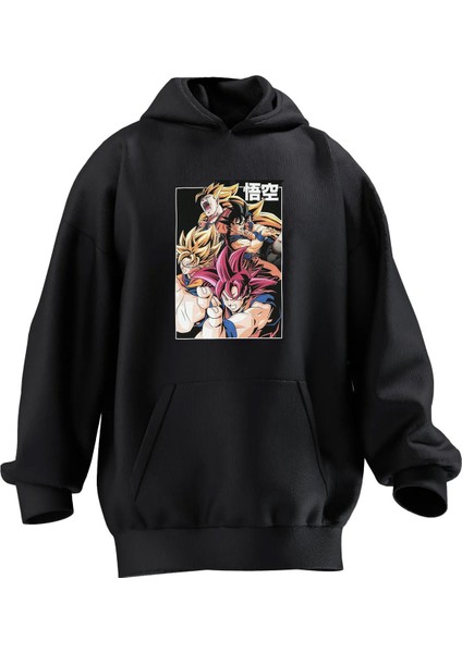 Unisex Premium Pamuk Siyah Japon Anime Tekken Baskılı 3 Iplik Kapüşonlu Sweatshirt