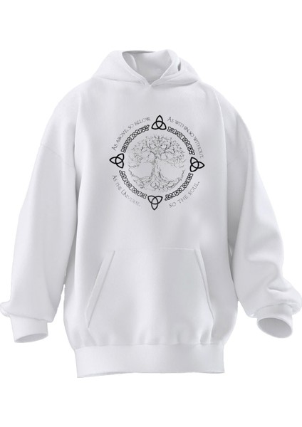 Unisex Premium Pamuk Beyaz So The Soul Baskılı 3 Iplik Kapüşonlu Sweatshirt