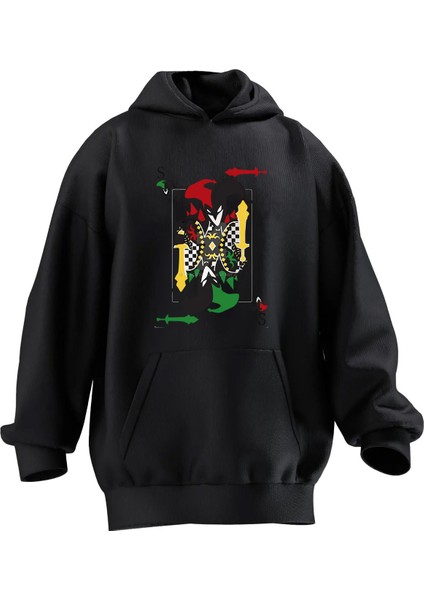 Unisex Premium Pamuk Siyah Joker Shaco Baskılı 3 Iplik Kapüşonlu Sweatshirt