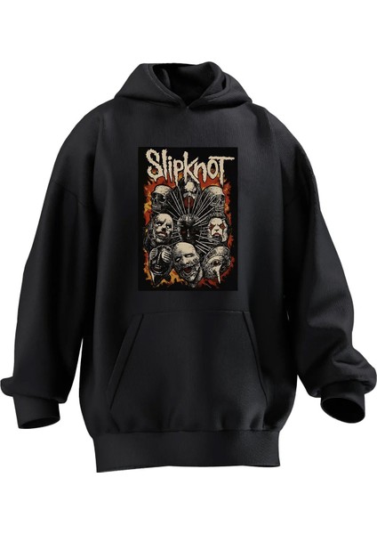 Unisex Premium Pamuk Siyah Slipknot Zombie Poster Baskılı 3 Iplik Kapüşonlu Sweatshirt