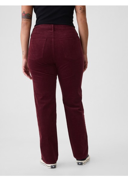 Kadın Bordo High Rise Corduroy '90S Straight Pantolon