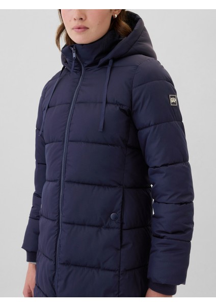 Kadın Lacivert Gap Logo Uzun Puffer Şişme Mont