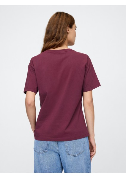 Kadın Bordo Grafikli T-Shirt