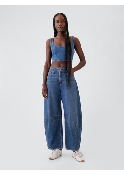 Kadın Koyu Mavi High Rise Horseshoe Jean Pantolon
