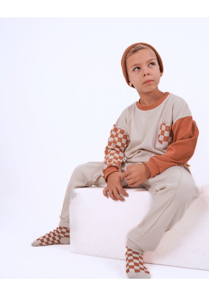 Babybek Premium Unisex Eşofman Takımı - Kiremit Dama fırsatları