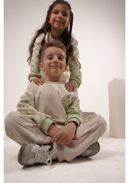 Babybek Premium Unisex Eşofman Takımı - Mint Dama modelleri