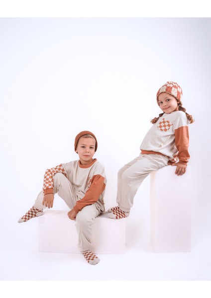 Babybek Premium Unisex Eşofman Takımı - Kiremit Dama
