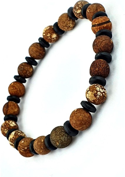 Tibet Akik ve Hematit Taşlı Tasarım Doğal Taş Bileklik