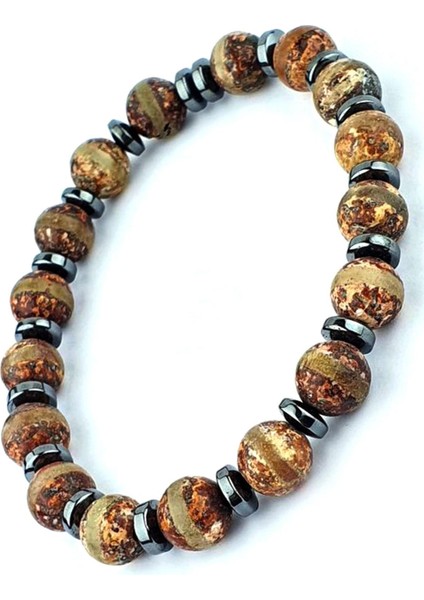 Tibet Akik ve Hematit Taşlı Tasarım Doğal Taş Bileklik