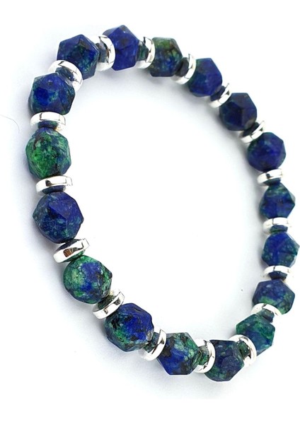 Azurit ve Hematit Taşlı Tasarım Doğal Taş Bileklik