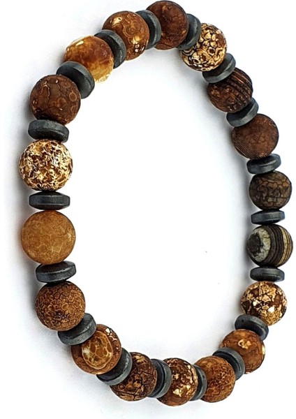 Tibet Akik ve Hematit Taşlı Tasarım Doğal Taş Bileklik fiyatları