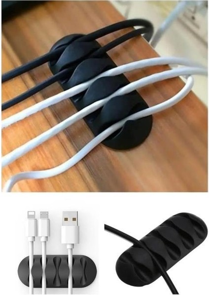 3 Lü 5 Kanallı Kablo Fiş Tutucu Düzenleyici Yapışkanlı Masa Şarj USB Kablosu Tutucu Toparlayıcı