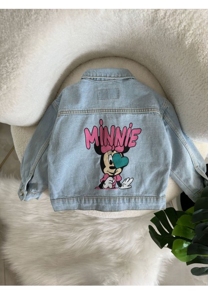 Karakterli Cepli Düğmeli Mnn Çocuk Kot Ceket - Açık Mavi