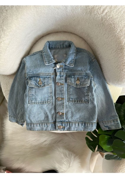 Karakterli Cepli Düğmeli Mnn Çocuk Kot Ceket - Açık Mavi fiyatları