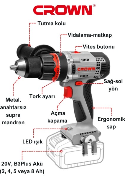 Çift Vitesli Akülü Vidalama 20 V-SOLO CT21076HMX - Bakır Sargılı Şarjlı Matkap