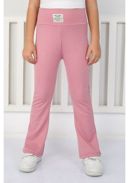 Kız Çocuk Esnek Şardonlu Fitilli Düz Ispanyol Paça Tayt