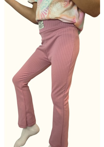 Kız Çocuk Esnek Şardonlu Fitilli Düz Ispanyol Paça Tayt fiyatları