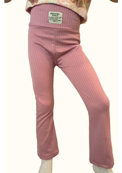 Kız Çocuk Esnek Şardonlu Fitilli Düz Ispanyol Paça Tayt modelleri