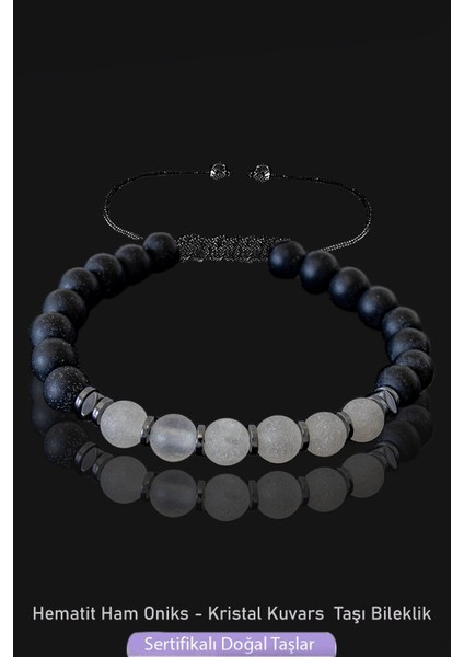 Sertifikalı Gerçek Ham Işlenmemiş Oniks - Kristal Kuvars Taşı Bileklik