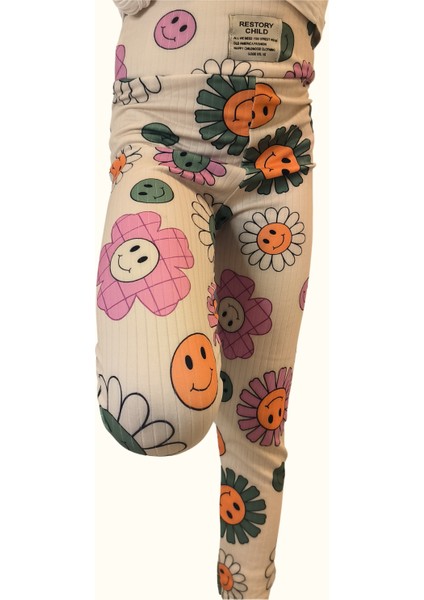 Kız Çocuk Esnek Şardonlu Fitilli Çiçek Desenli Tayt fiyatları