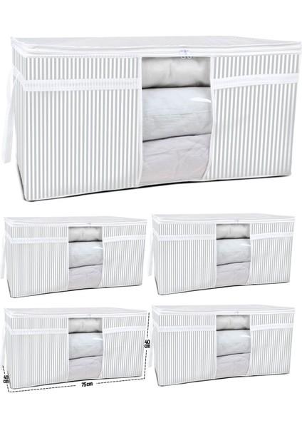 Tekno Trust 5 adet - Pencereli Yorgan Hurcu Mega Boy 75 X 40 X 40 Cm - Gri Çizgili