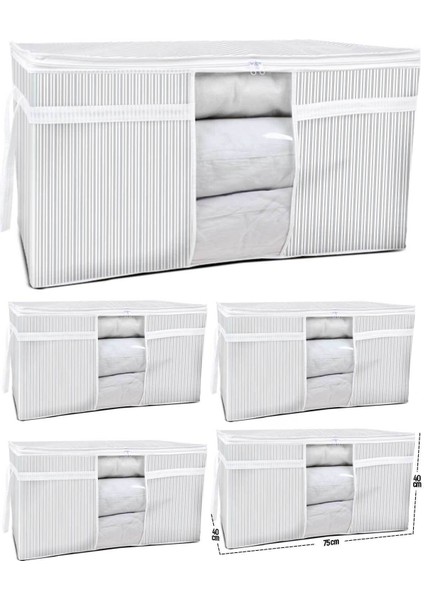 Tekno Trust 5 adet - Pencereli Yorgan Hurcu Mega Boy 75 X 40 X 40 Cm - Gri Çizgili