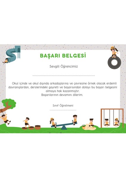 35 Adet A4 Boyutunda Öğrenci Başarı Belgesi - Anaokul - Ilkokul Başarı Belgesi (Model 3)