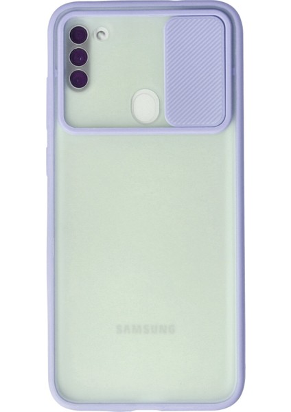 Samsung Galaxy M11 Kılıf Palm Buzlu Kamera Sürgülü Silikon - Lila 13