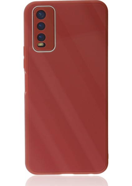 Vivo Y20 Kılıf Glass Kapak - Bordo 13