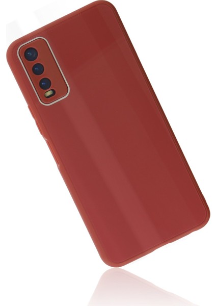 Vivo Y20 Kılıf Glass Kapak - Bordo 13