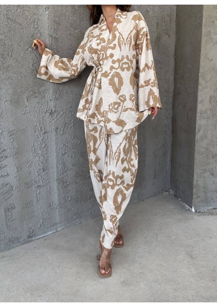 Desenli Şalvar Kimono Takım