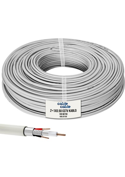 Cable Cable Kamera Kablosu 2+1 Cctv 0.50 100MT Makarasız