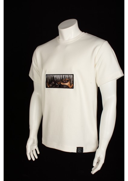 Loose Fit Beyaz Kısa Kollu Unisex Tişört Bisiklet Yaka Full Nakışlı Anime Tokyo Ghoul Tshirt