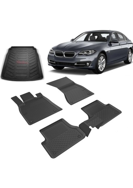BMW 5 Seri F10 2013-2016 4.5D Havuzlu Paspas ve Rizline 3D Bagaj Havuzu Siyah